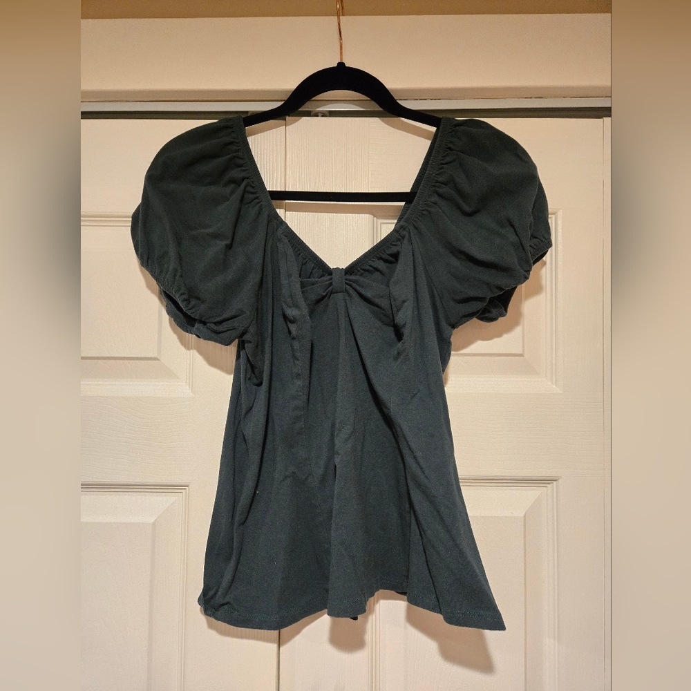 Vixen Powder Puff Sleeve Top - Olive Green